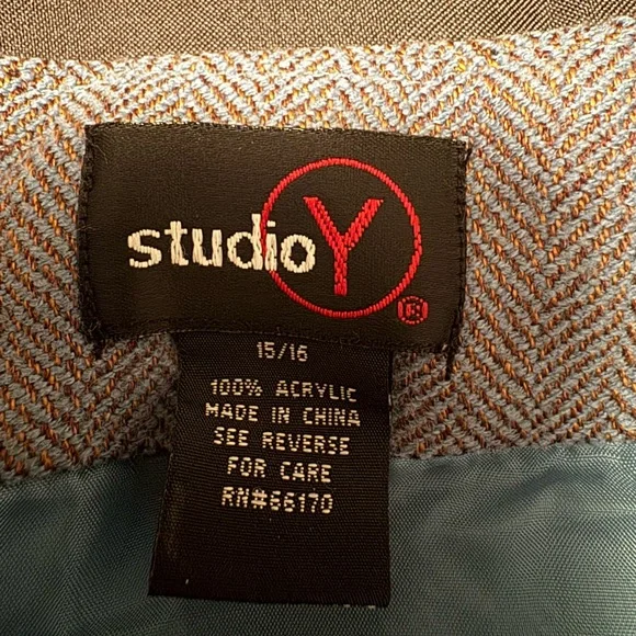 Studio Y Skirt Grey-Brownish Teal Herringbone Flare Lace Hem 15/16 - Picture 3 of 12